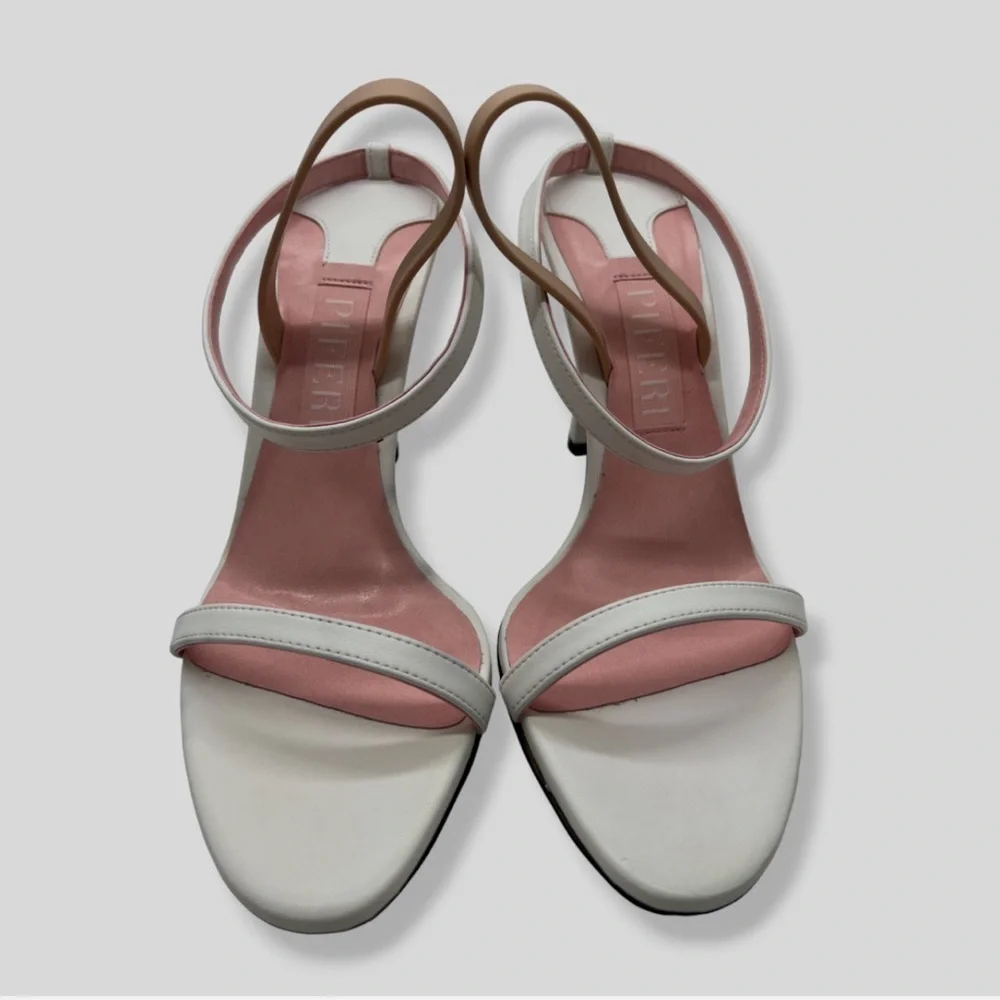 NWT Piferi White Fantasia Vegan Leather Socquette High Heel Sandals Size 38 1/2 - Picture 2 of 11